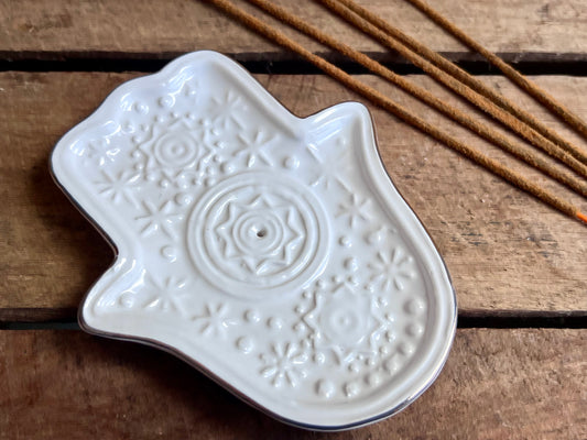 Ceramic Hamsa Incense Holder - White