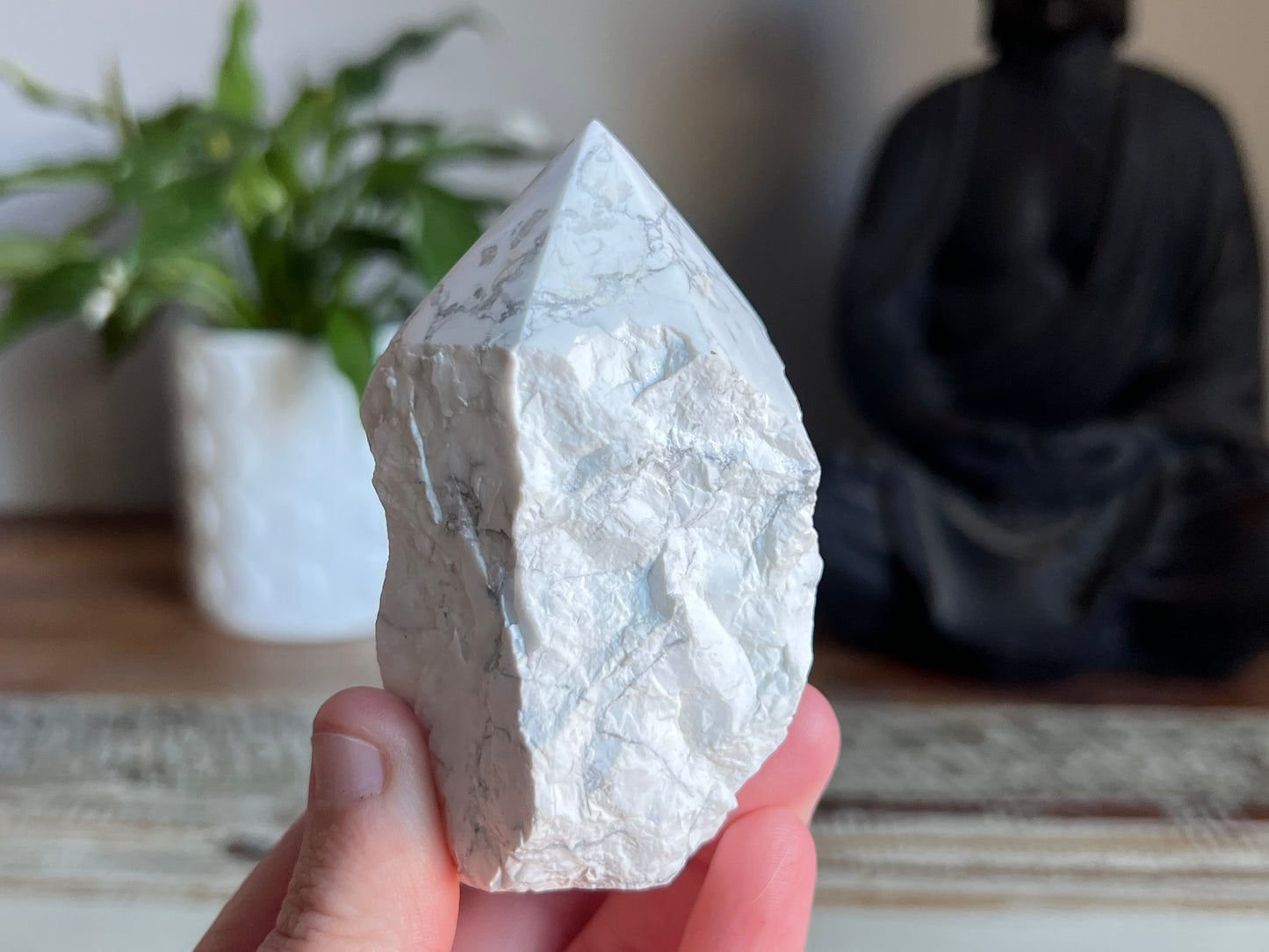 White Howlite Rough/ Polished Point