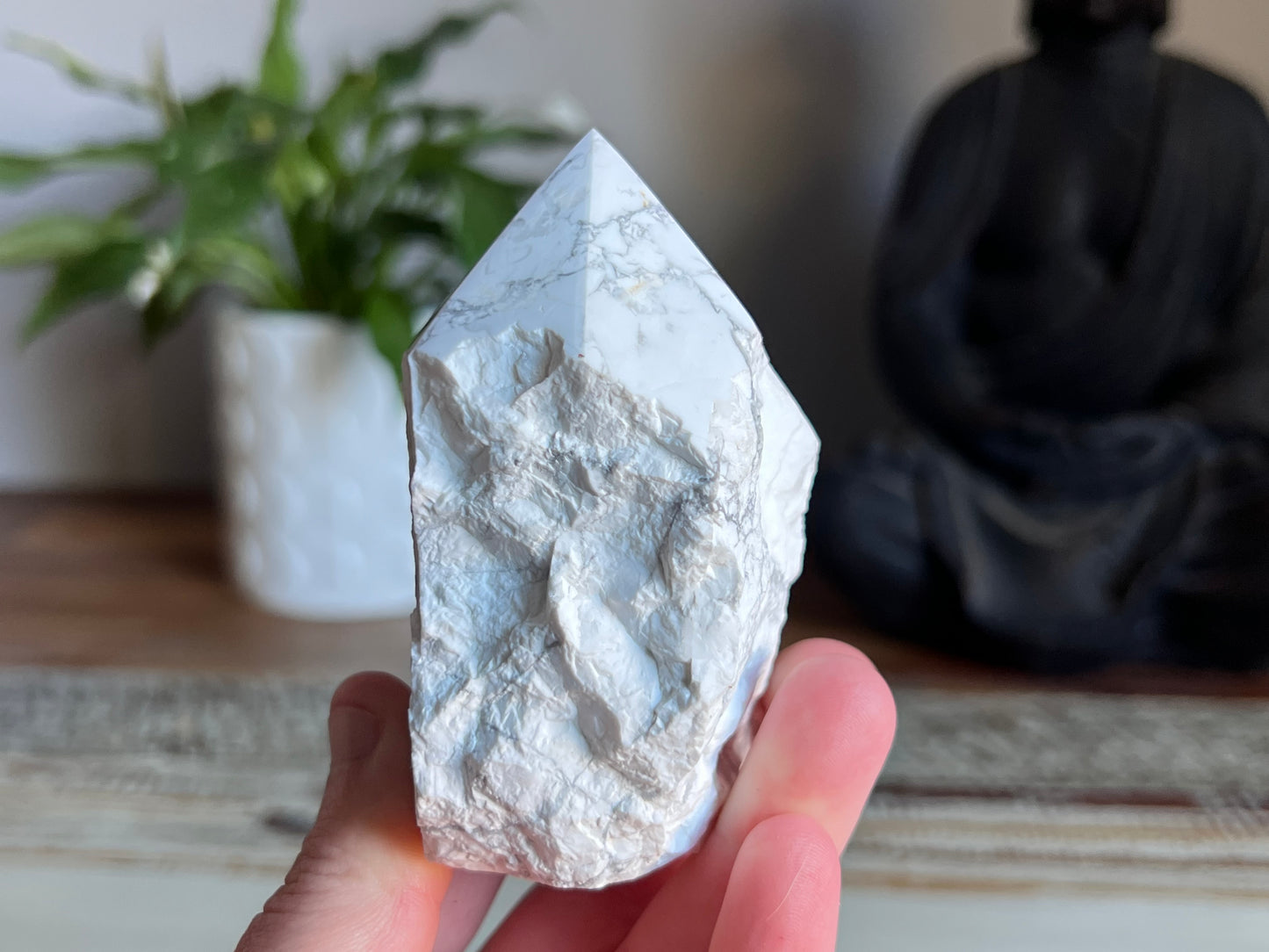 White Howlite Rough/ Polished Point