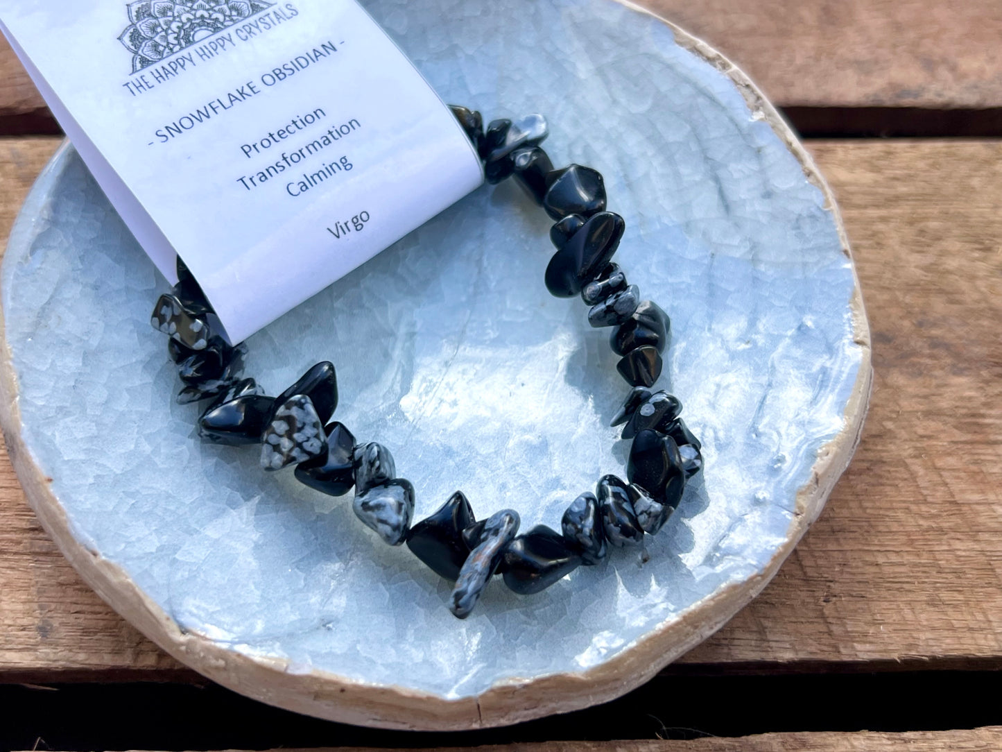Snowflake Obsidian Chip Bracelet
