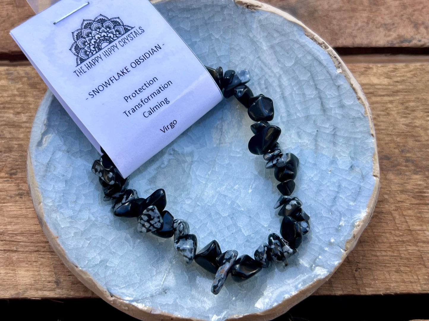 Snowflake Obsidian Chip Bracelet