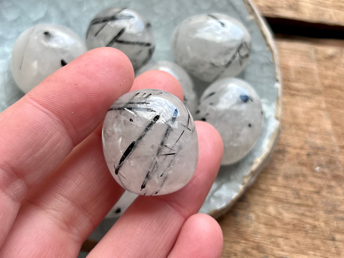 Black Tourmaline In Quartz Tumbled Stone