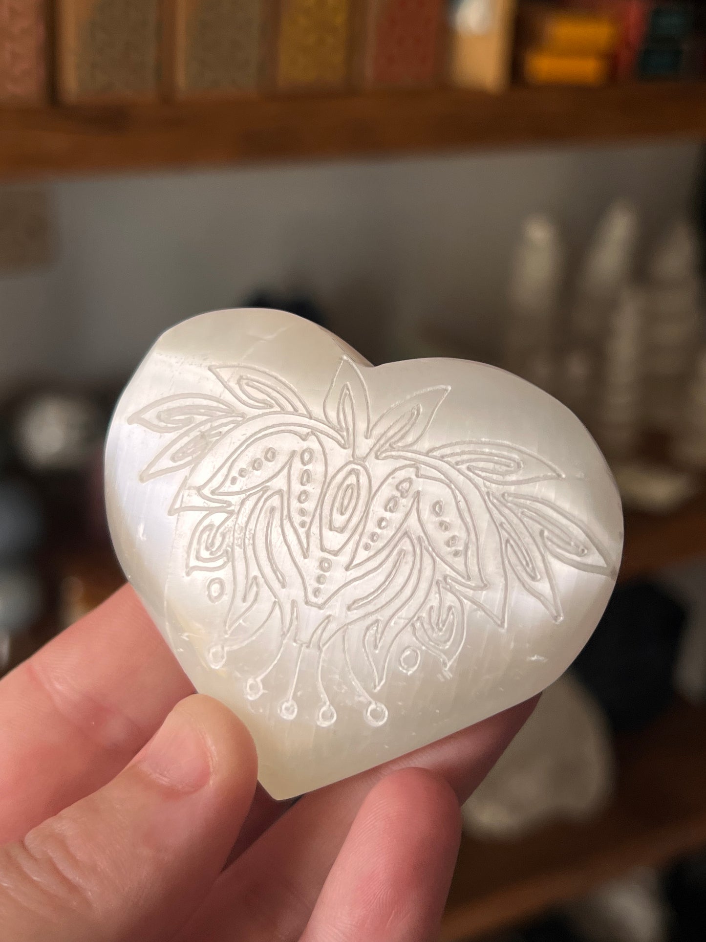 Selenite Engraved Heart Carving