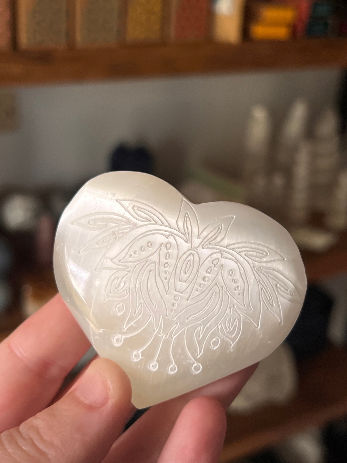 Selenite Engraved Heart Carving