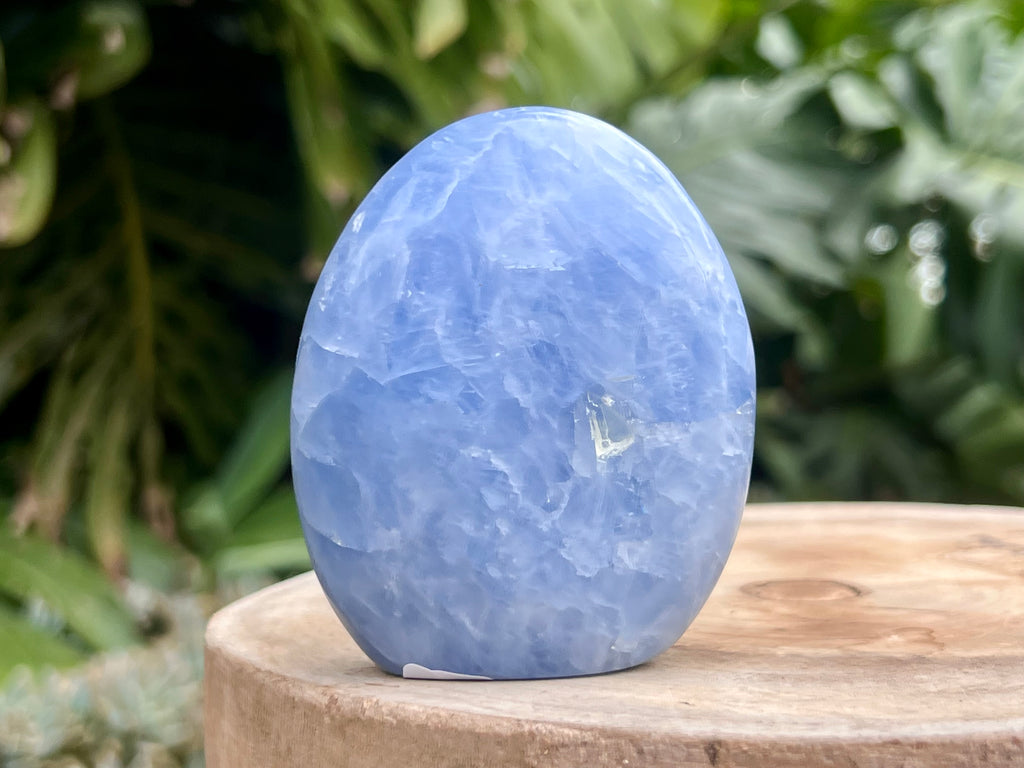 Blue Calcite freeform with soft, soothing blue tones and gentle curves, ideal for calming energy, emotional healing, and peaceful spaces