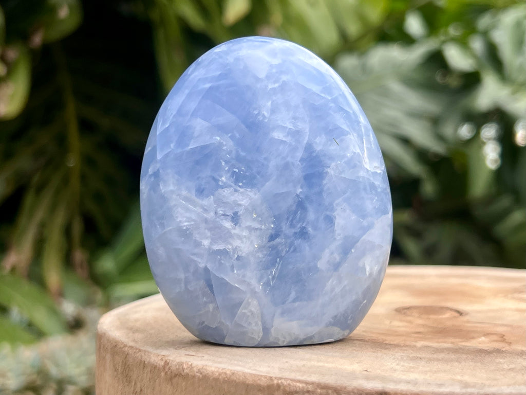 Blue Calcite freeform with soft, soothing blue tones and gentle curves, ideal for calming energy, emotional healing, and peaceful spaces