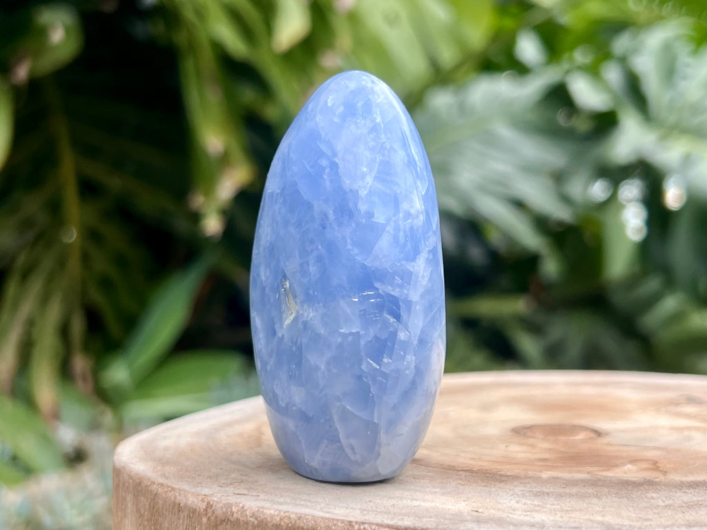 Blue Calcite freeform with soft, soothing blue tones and gentle curves, ideal for calming energy, emotional healing, and peaceful spaces