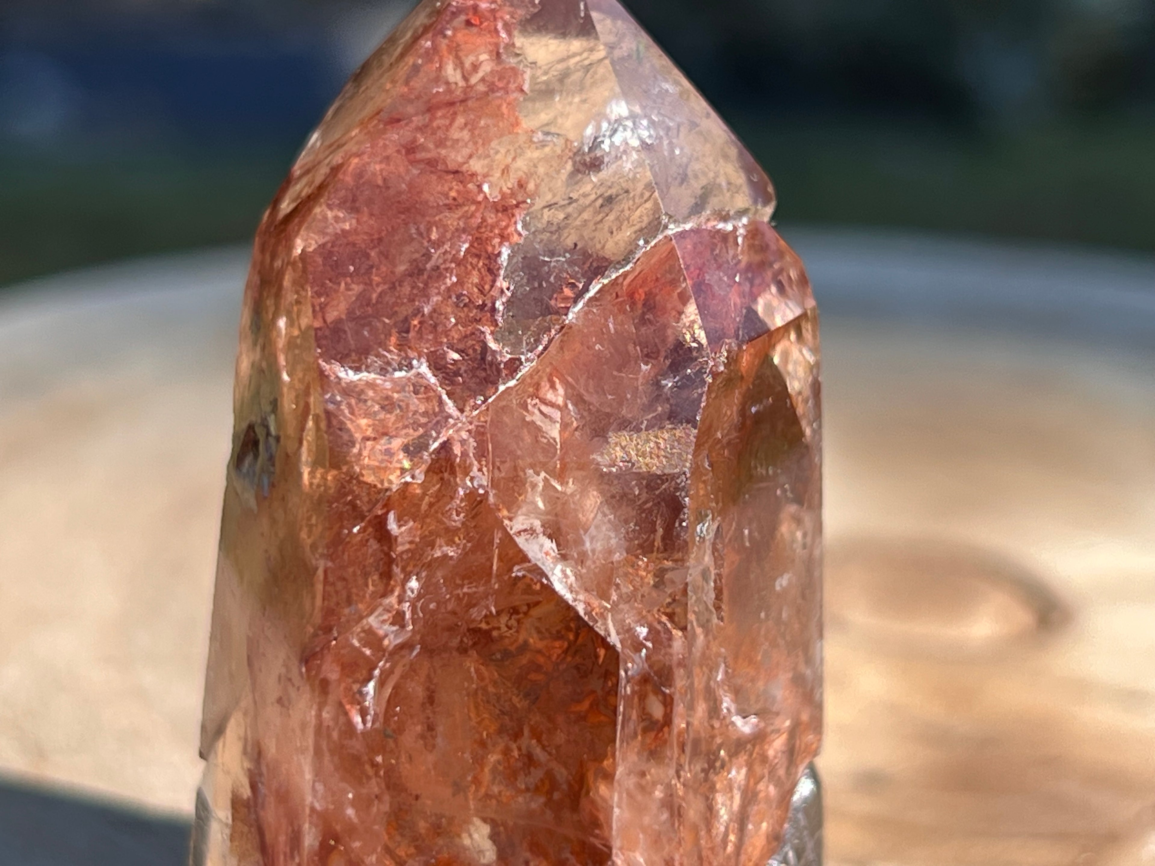 This is a close up of the inclusions in the clear quartz generator point 