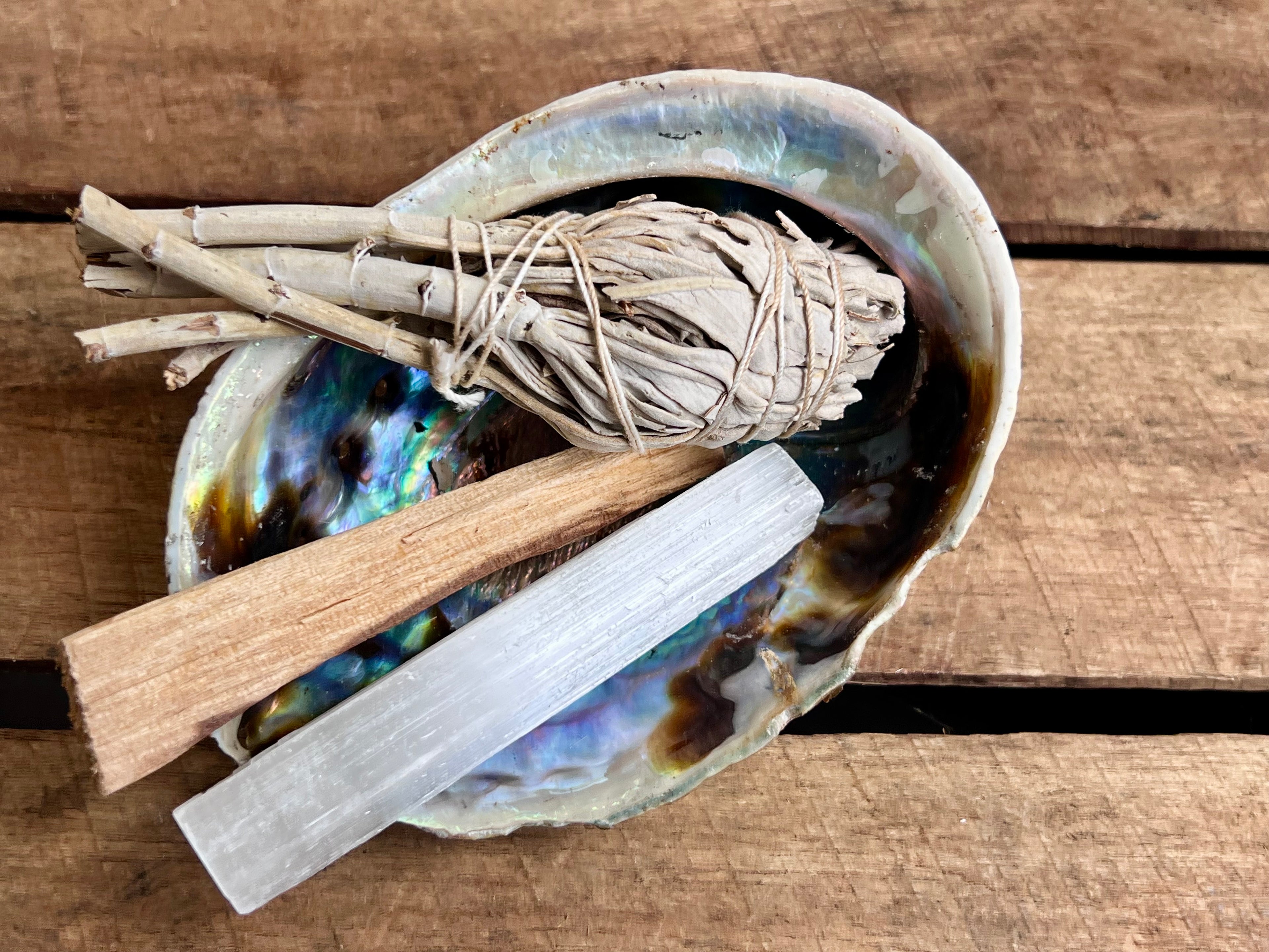 Energy Cleansing Kit – White Sage, Palo Santo, Selenite & Abalone Shell