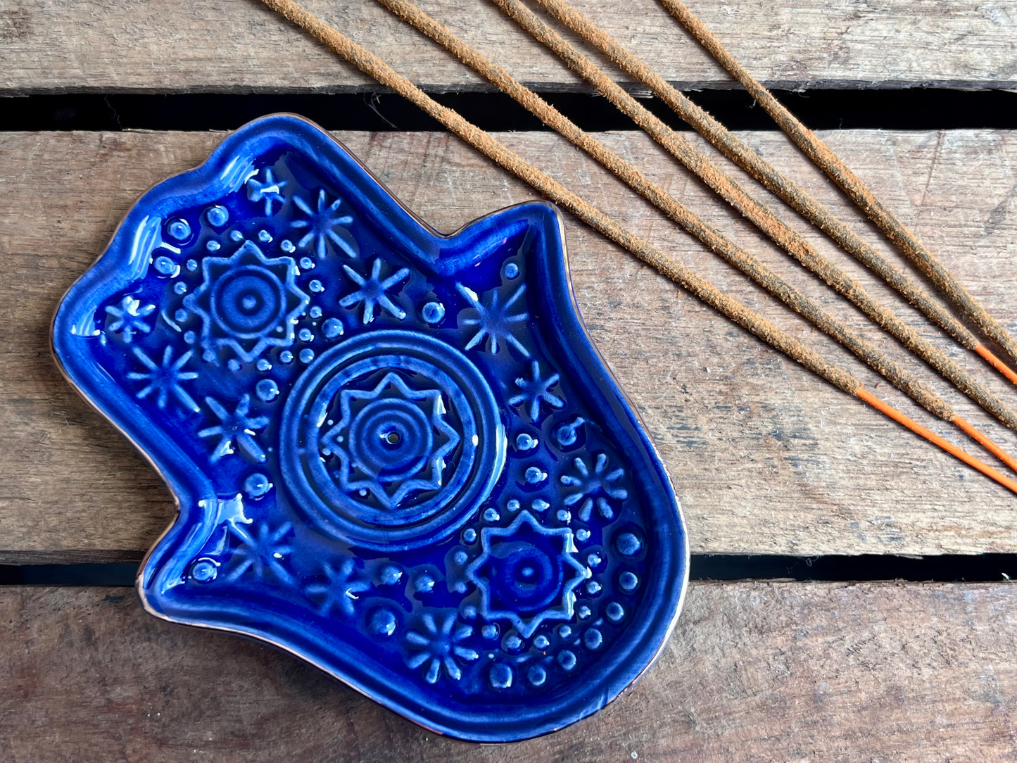 Ceramic Hamsa Incense Holder - Blue
