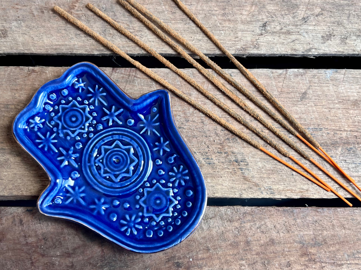 Ceramic Hamsa Incense Holder - Blue