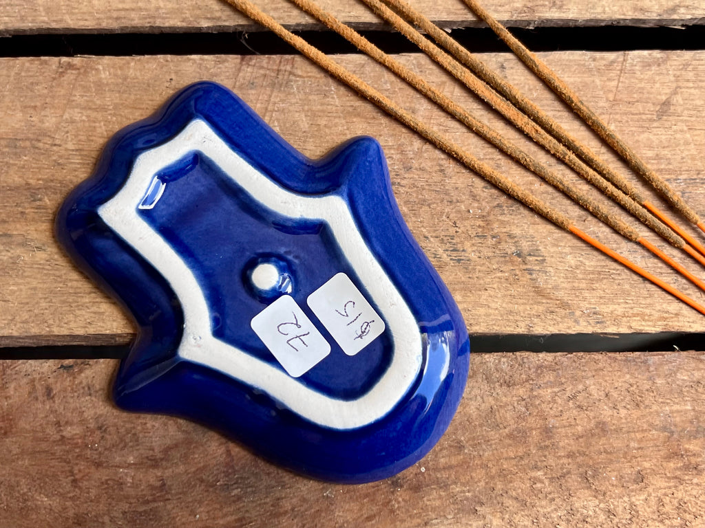 Ceramic Hamsa Incense Holder - Blue