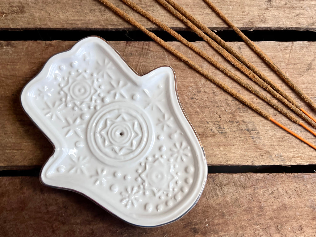 Ceramic Hamsa Incense Holder - White