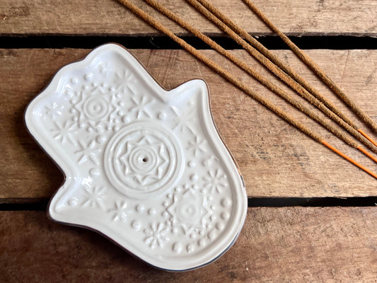 Ceramic Hamsa Incense Holder - White