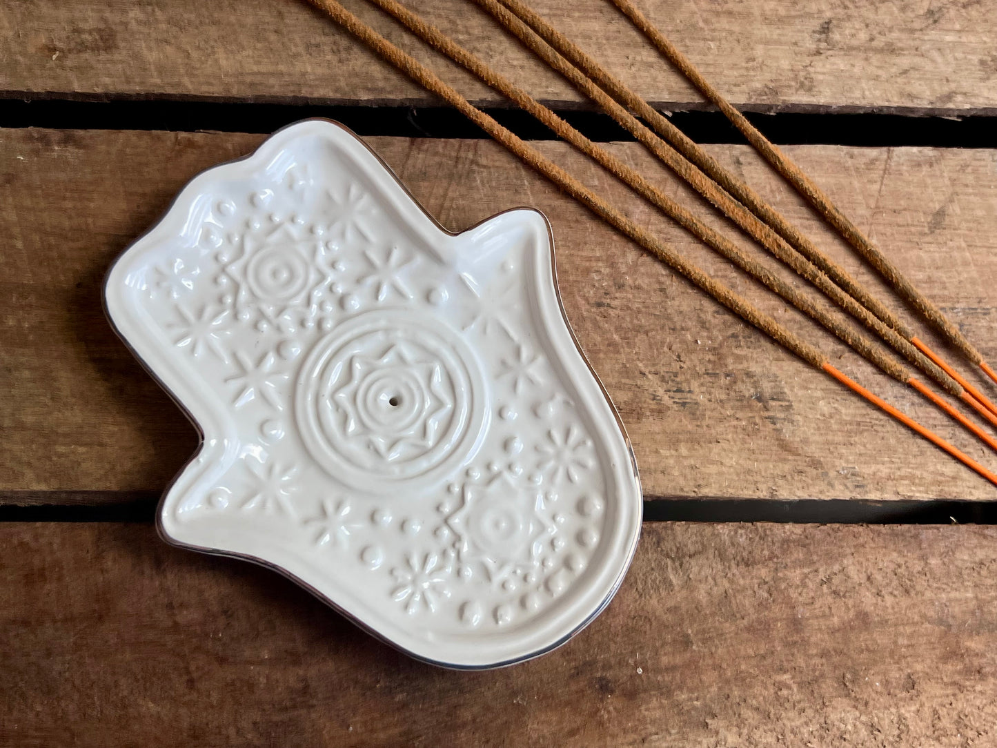 Ceramic Hamsa Incense Holder - White