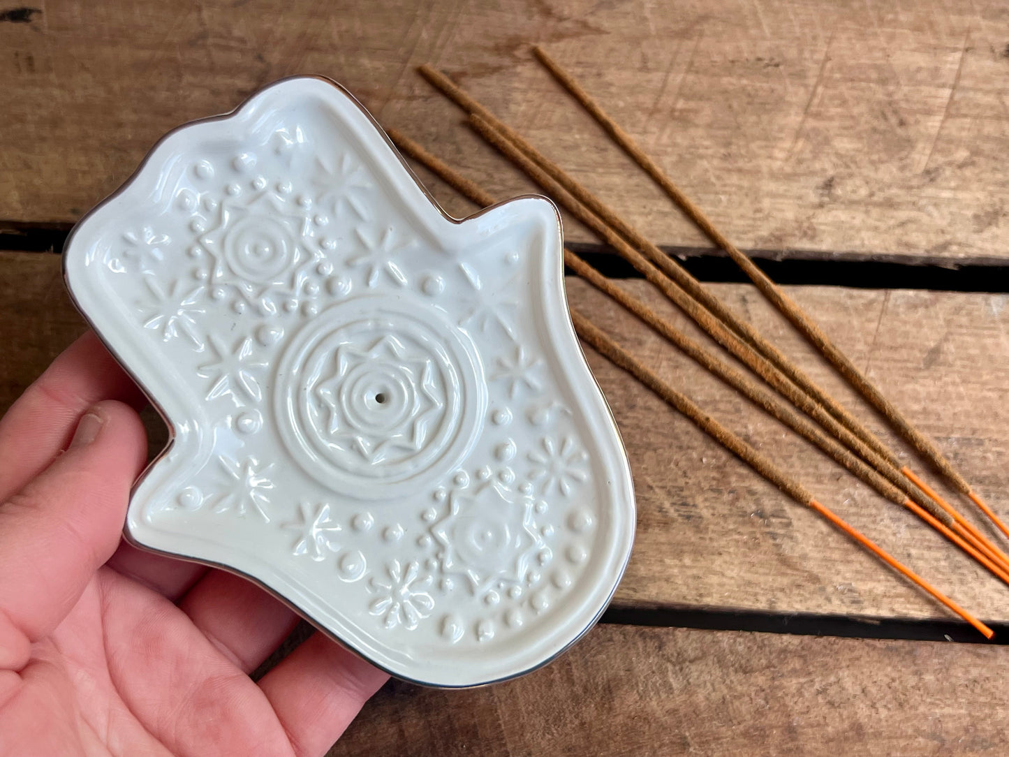 Ceramic Hamsa Incense Holder - White