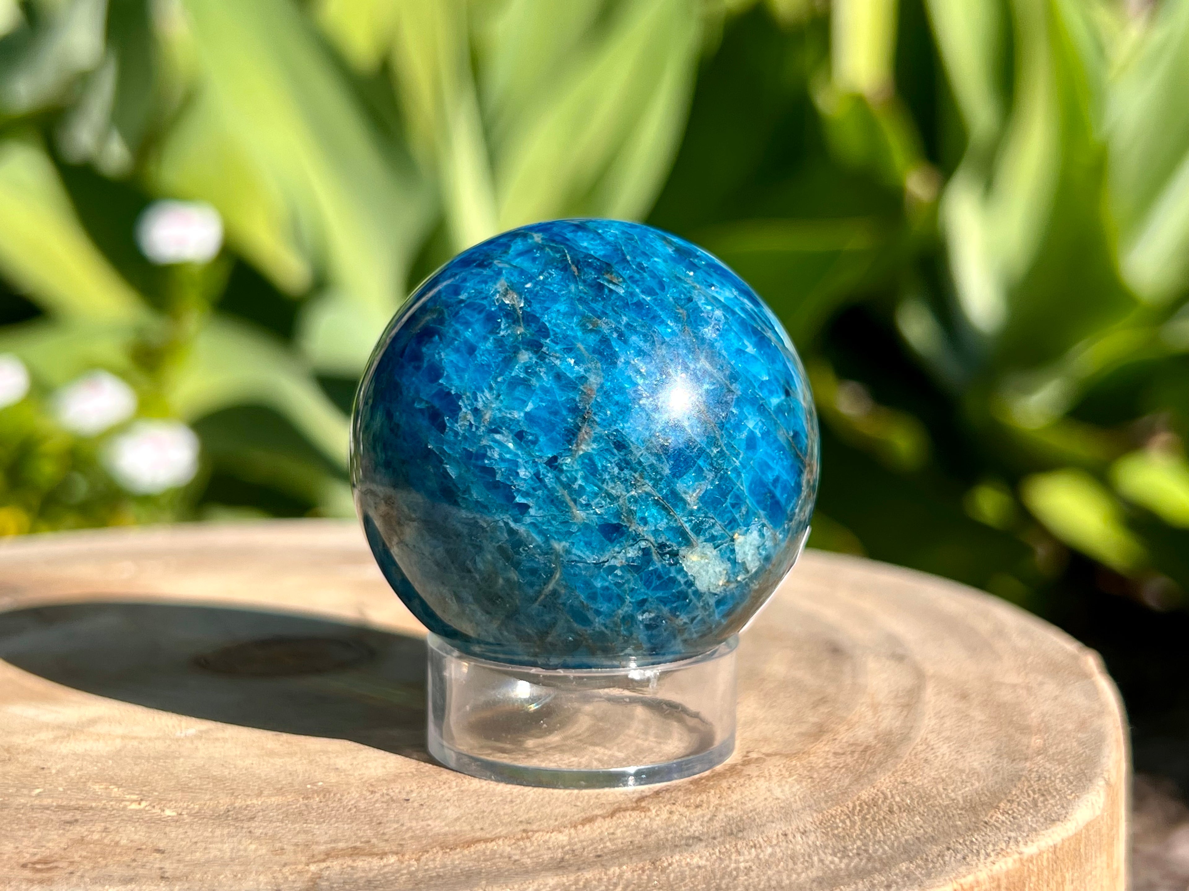 Blue apatite sphere with sphere stand 
