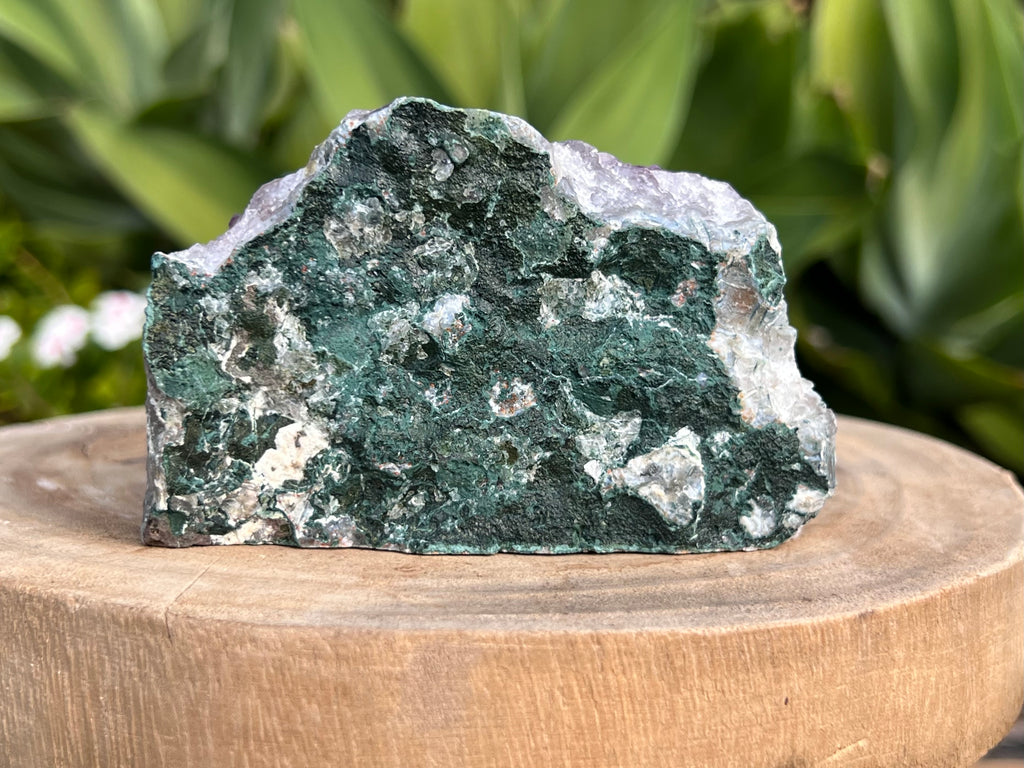 Amethyst cluster with chunky points. amethyst for spiritual protection and intuition. Natural Crystal Cluster. This photo is showing the natural rock back 