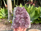 Amethyst cluster with chunky points. amethyst for spiritual protection and intuition. Natural Crystal Cluster in my hand for a size guide 