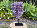 Amethyst cluster on custom metal stand. amethyst cluster crystal for spiritual protection and intuition