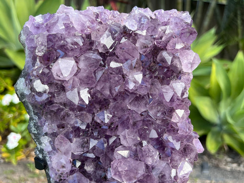 Amethyst cluster on custom metal stand. amethyst cluster crystal for spiritual protection and intuition