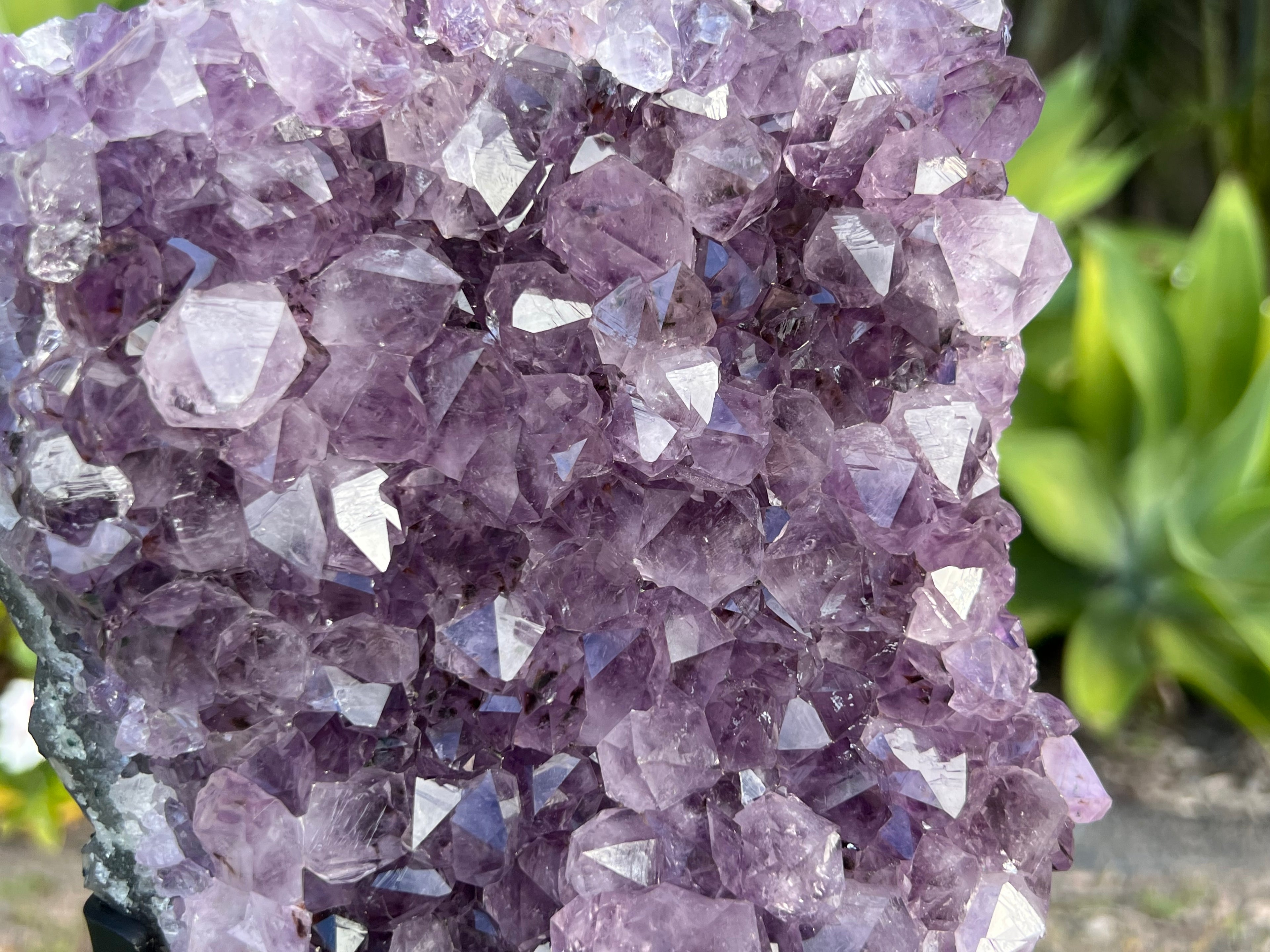 Amethyst cluster on custom metal stand. amethyst for spiritual protection and intuition. Natural Crystal Cluster 