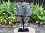 Amethyst cluster on custom metal stand. amethyst for spiritual protection and intuition. Natural Crystal Cluster. Back of the cluster 