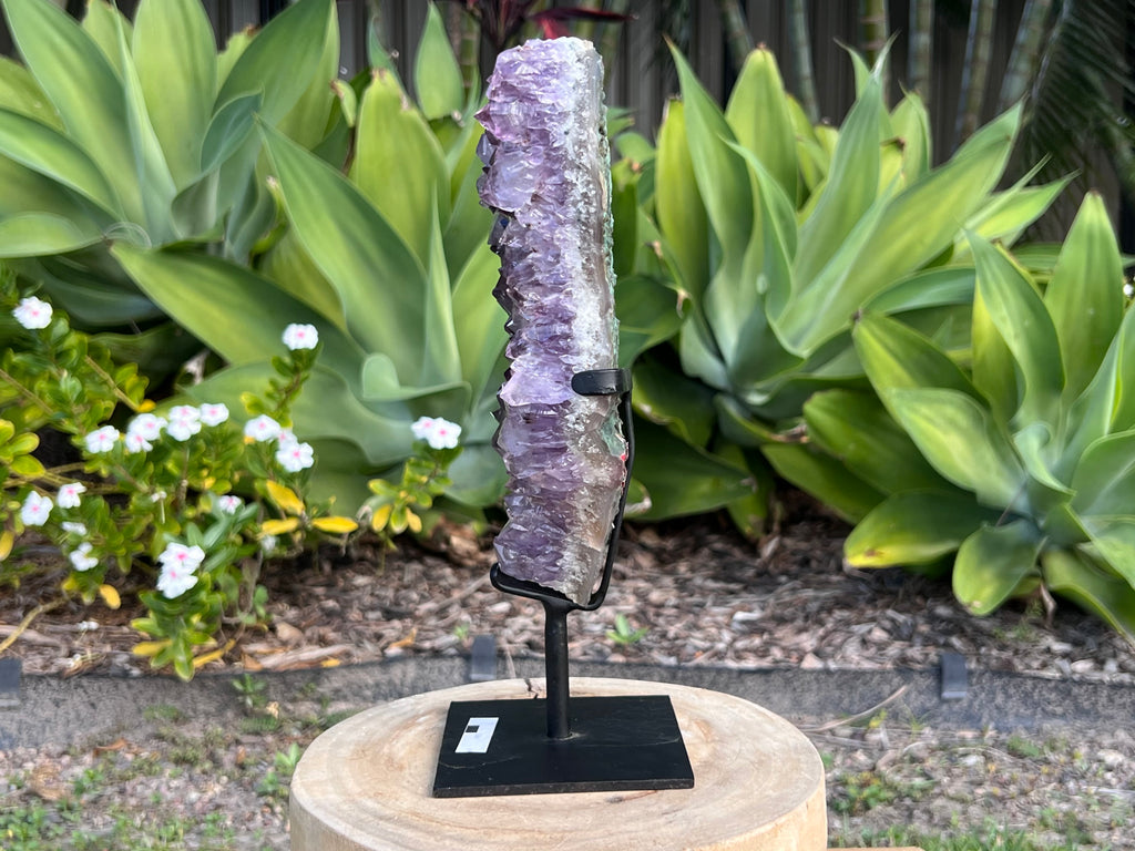 Amethyst cluster on custom metal stand. amethyst for spiritual protection and intuition. Natural Crystal Cluster 
