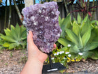 Amethyst cluster on custom metal stand. amethyst for spiritual protection and intuition. Natural Crystal Cluster 
