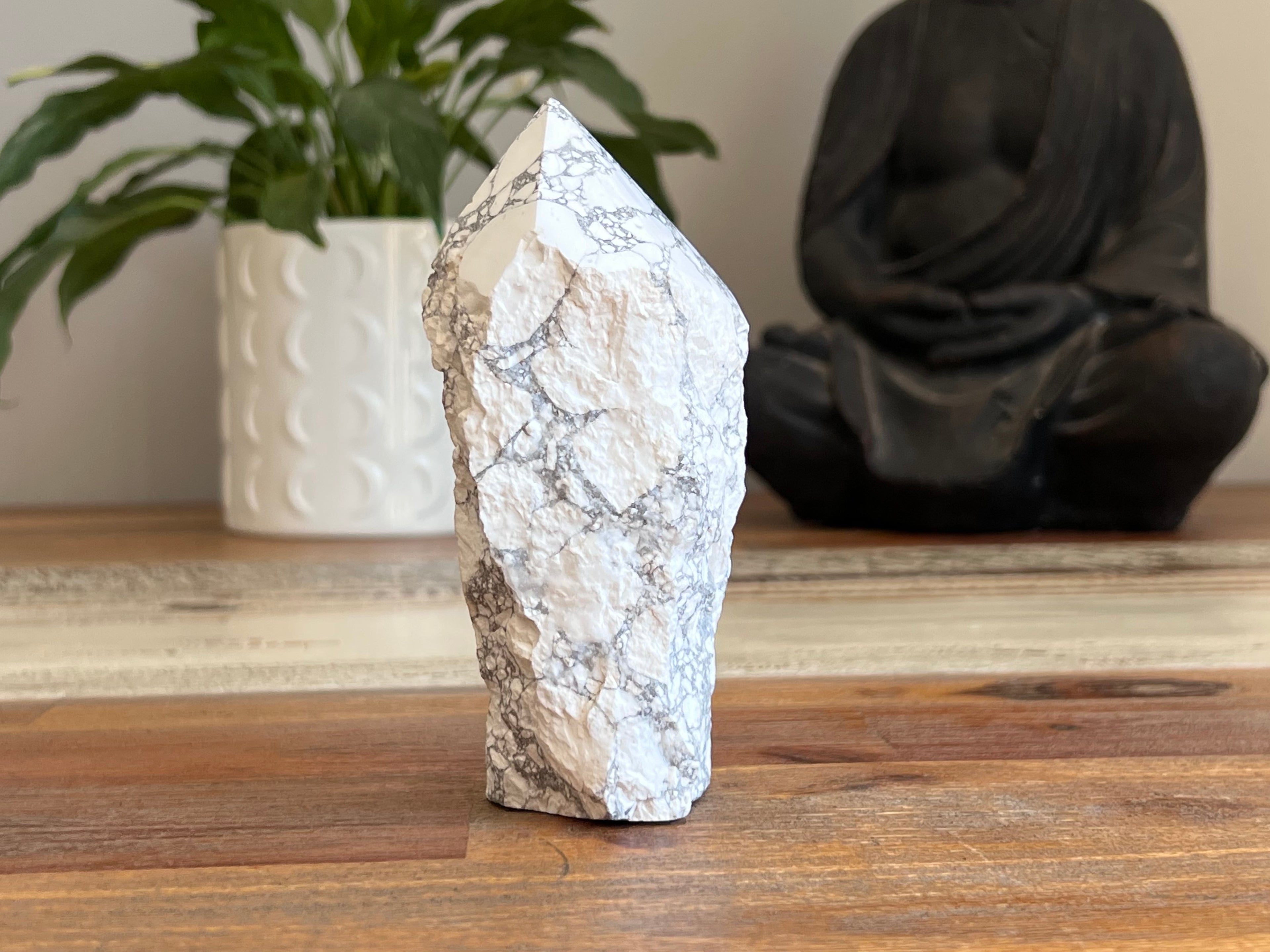 White Howlite Rough/ Polished Point