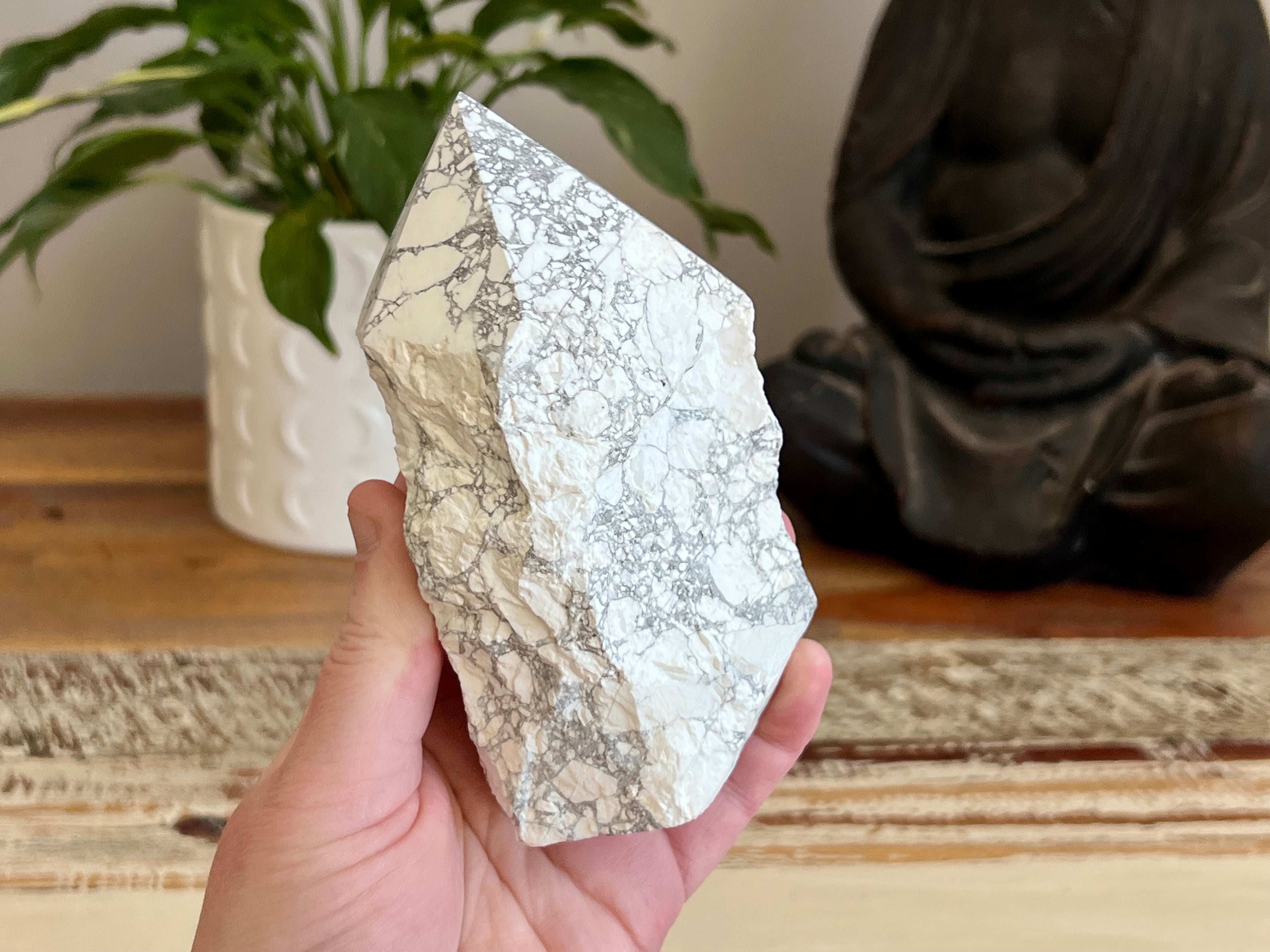 White Howlite Rough/ Polished Point