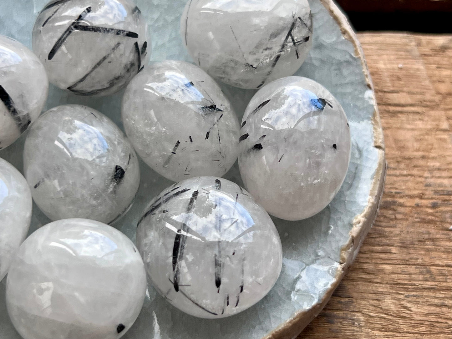 Black Tourmaline In Quartz Tumbled Stone