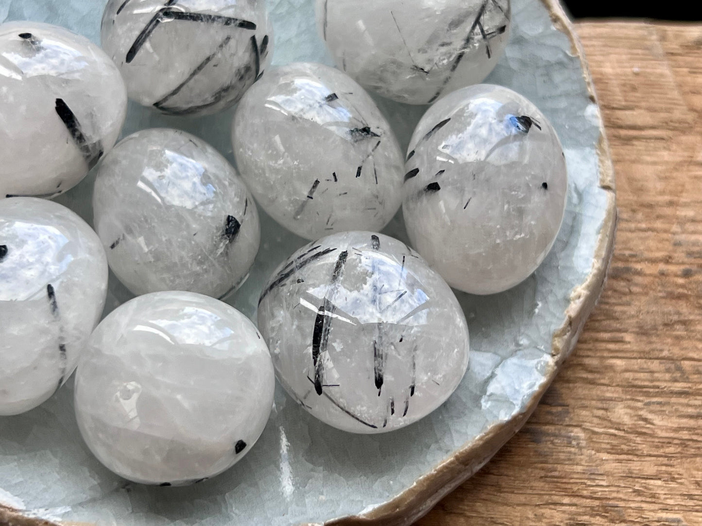 Black Tourmaline In Quartz Tumbled Stone